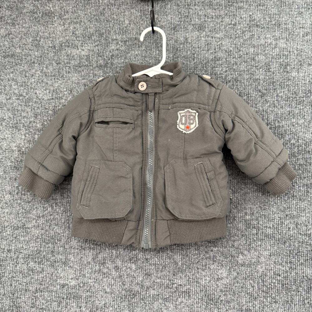 Pumpkin Patch Baby Boys Bomber Jacket Size 6-12 Months Gray Full Zip Insulated